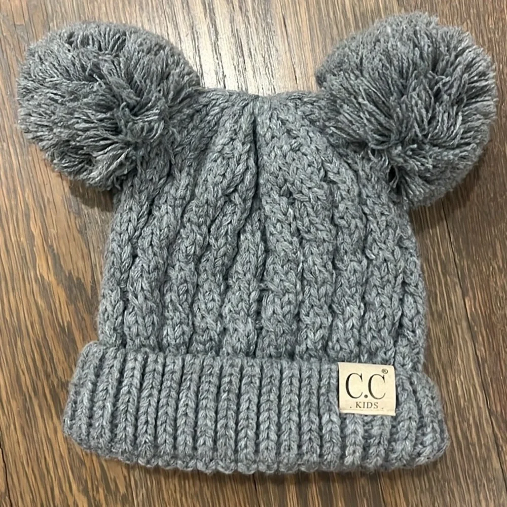 C.C Kids Double Pom Beanie Hat in Gray